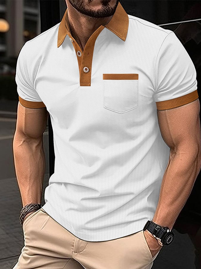 Camisa polo Waffle Fabric de moda casual (With bolsillos) para hombre