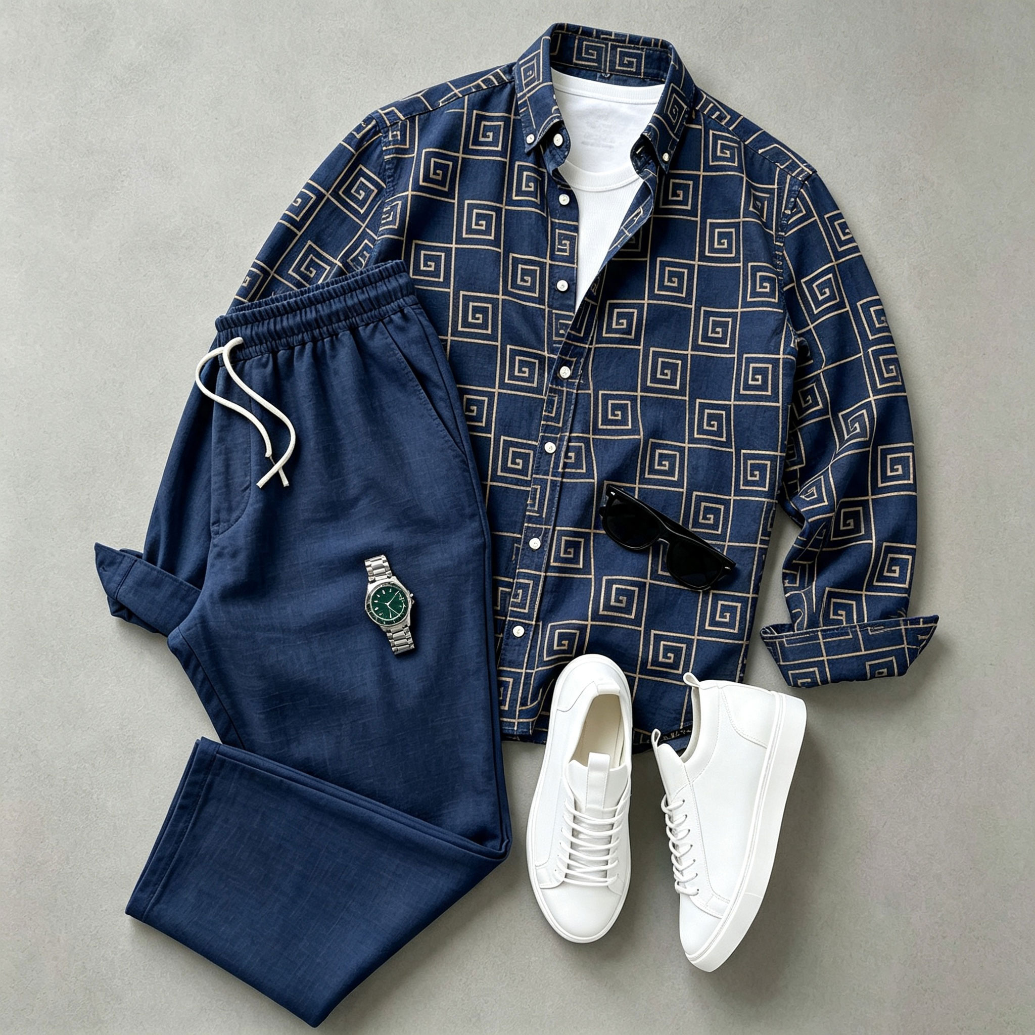 para hombre de manga larga camisa and pantalón Set with Swastika Print