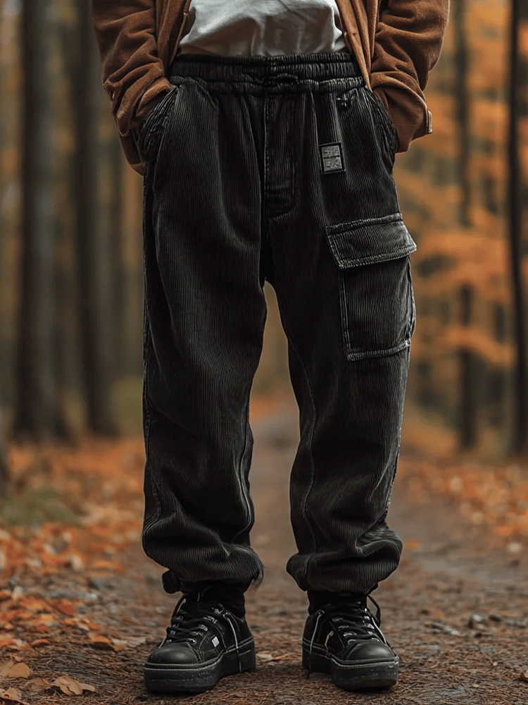 Pantalón vintage tejido tipo waffleted para exterior Multi-bolsillo Cargo Trousers para hombre