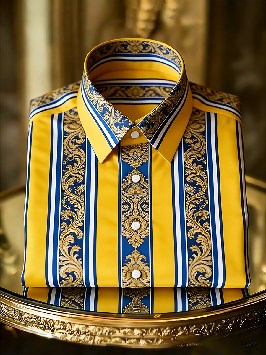 Camisa retro ejecutivo casual Baroque a rayas de manga larga para hombre
