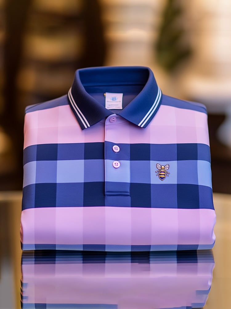 Camisa polo clásico ejecutivo Check Logo Button de manga corta para hombre
