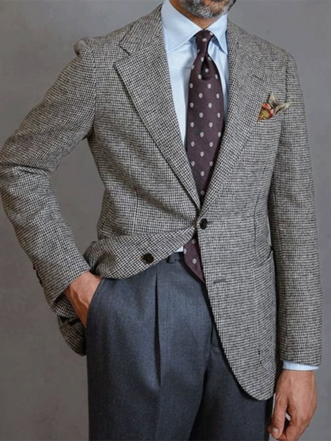 Saco ejecutivo casual Two Button Large bolsillo a cuadros para hombre