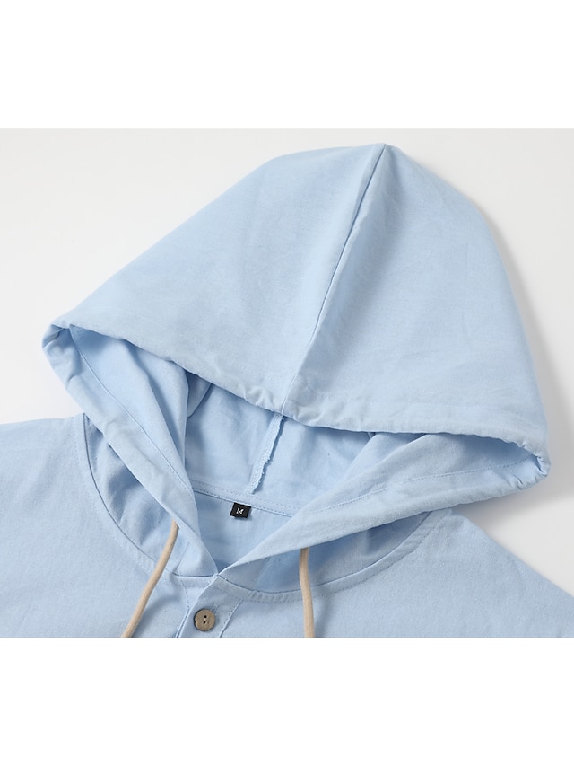 Camisa de lino camisa Calico camisa Beach Wear Button Up camisa Hooded camisa Plain casual para uso diario Black White Blue Green de manga larga Hooded Spring & Summer Clothing Apparel Buttons para hombre