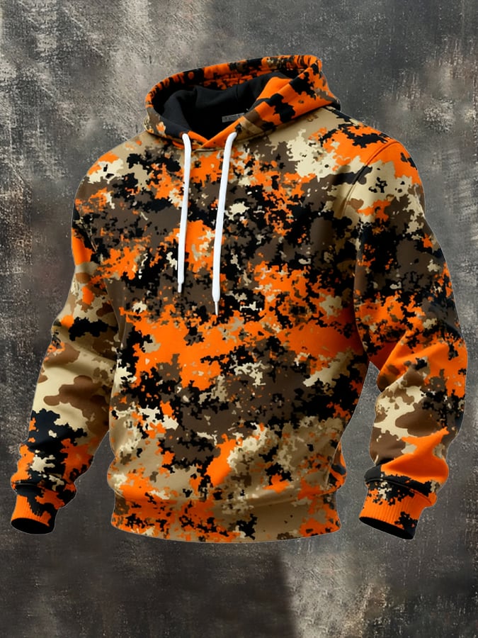 Sudadera retro desgastado en bloques de color camuflaje estampado casual de manga larga para hombre