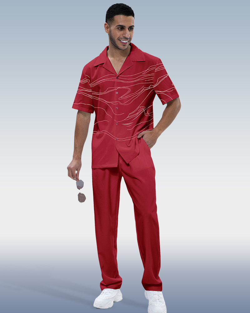 Rianmond Red Art estampado de manga corta Walking Suit para hombre