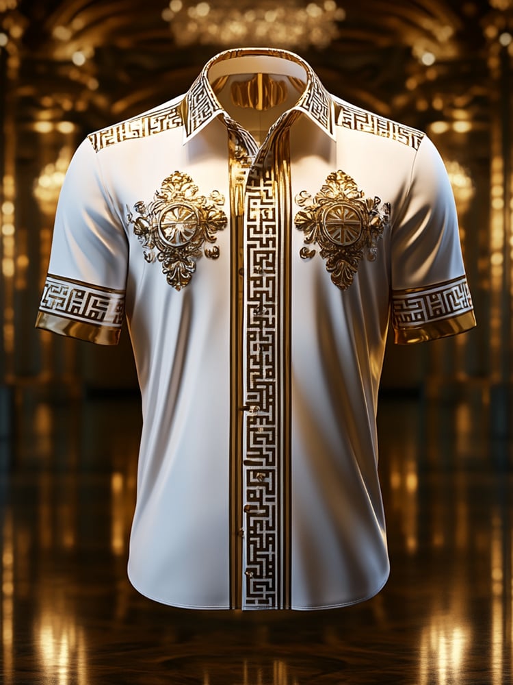 Camisa satén Luxe estampado de manga corta Button para hombre