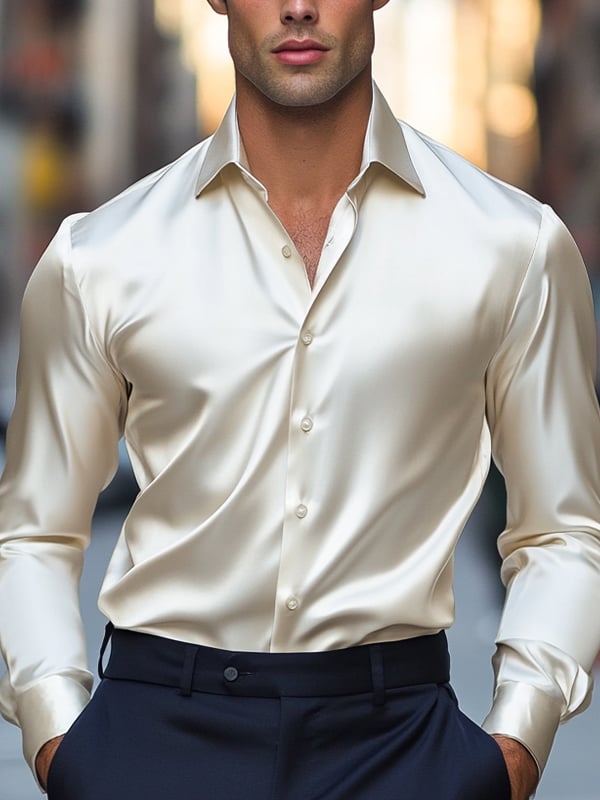 Camisa ejecutivo de lujo de color sólido de manga larga para hombre