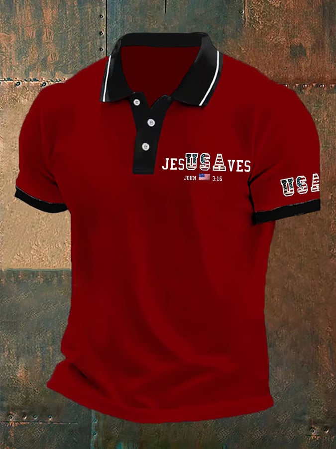 Camisa polo vintage USA Jesus Saves estampado para hombre