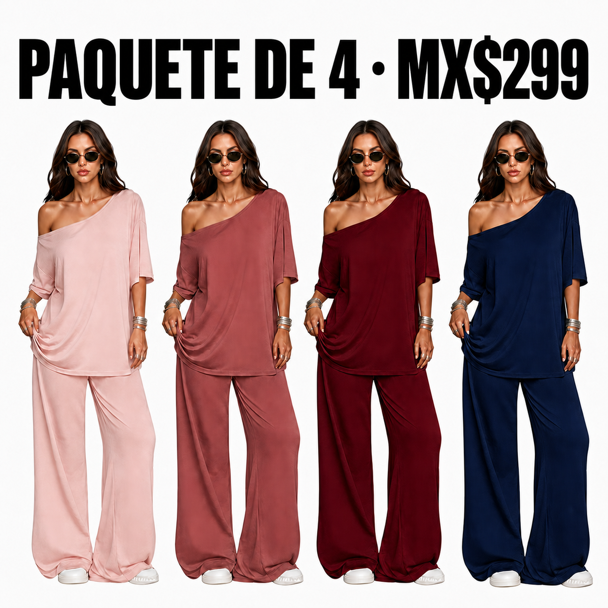Conjunto de hombros descubiertos y pantalón de pierna ancha · vista 4