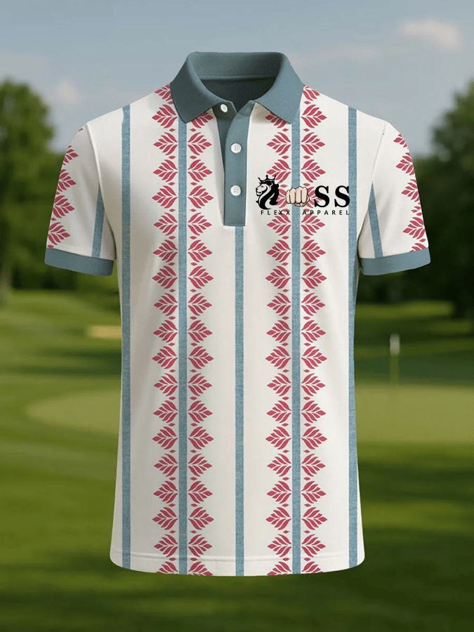 Camisa polo retro Letter Design estampado casual para hombre