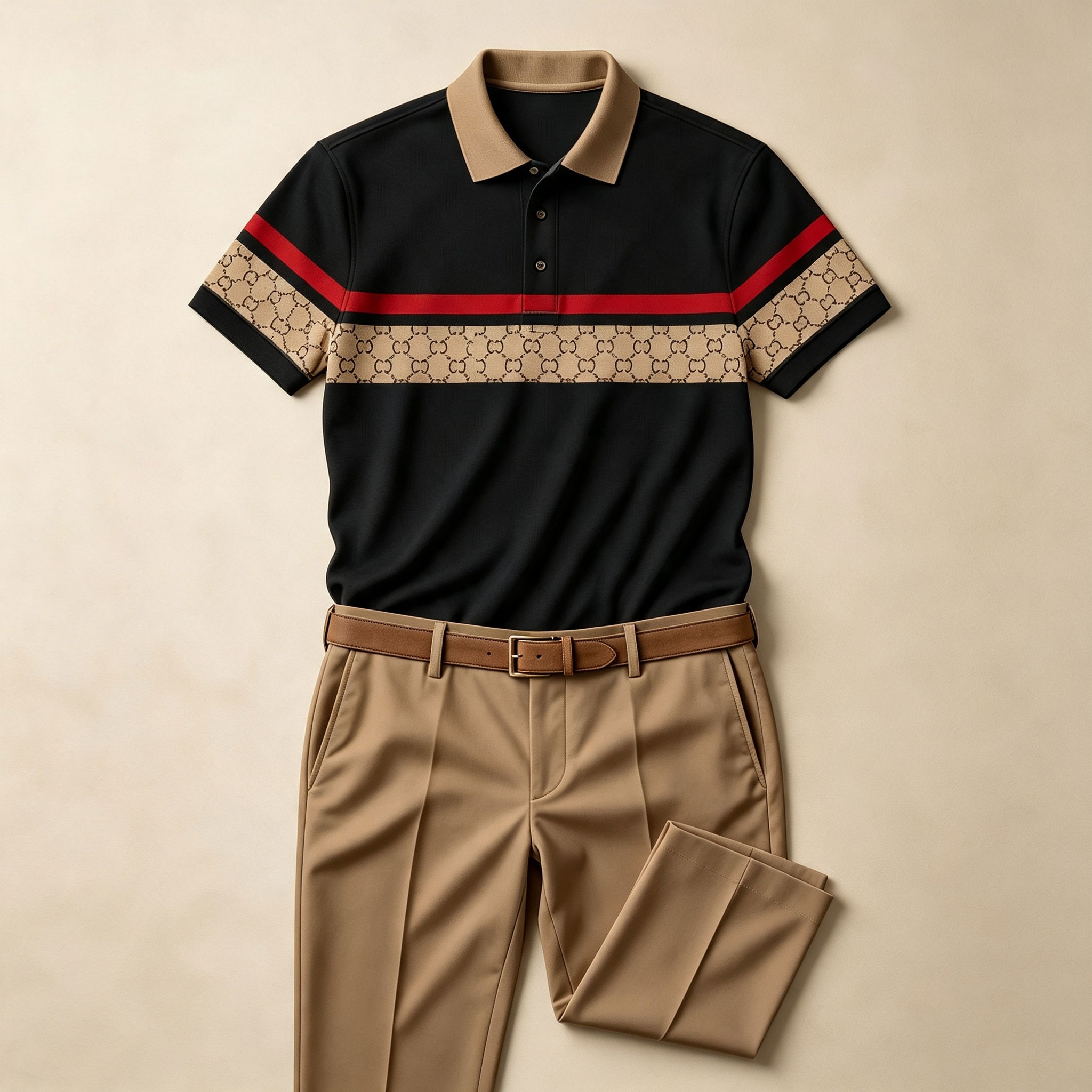 para hombre Two-Tone de manga corta camisa polo and pantalón Set