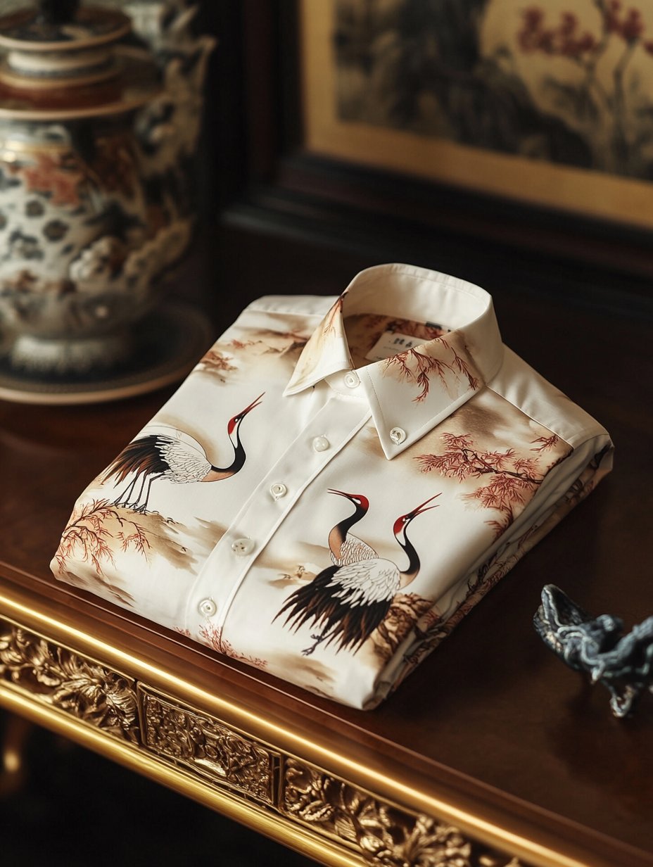 Camisa de lujo clásico Ukiyo-e de manga larga para hombre