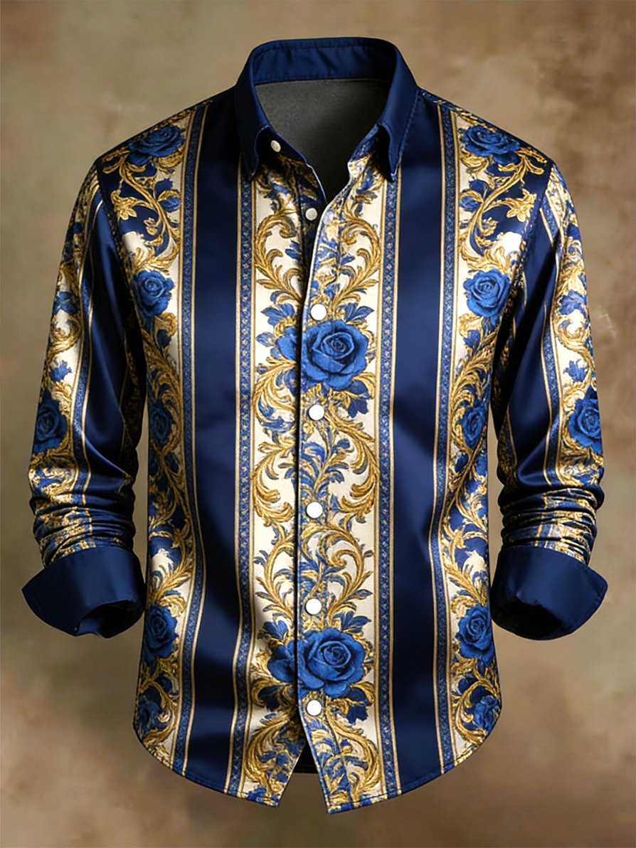 Camisa retro ejecutivo en bloques de color a rayas diseño de manga larga para hombre