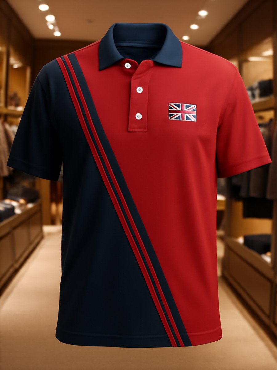 Camisa polo ejecutivo casual Union Jack Button de manga corta para hombre