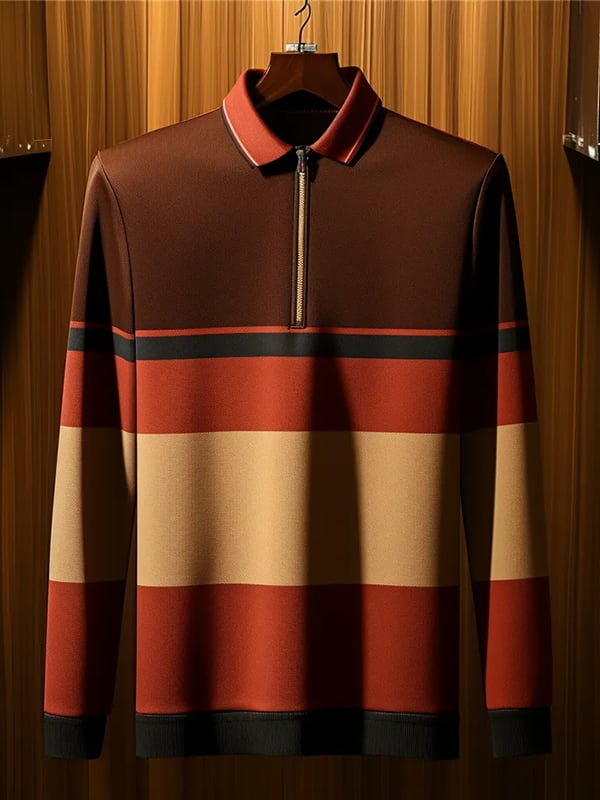 Camisa polo ejecutivo clásico rayas estampado cierre para hombre