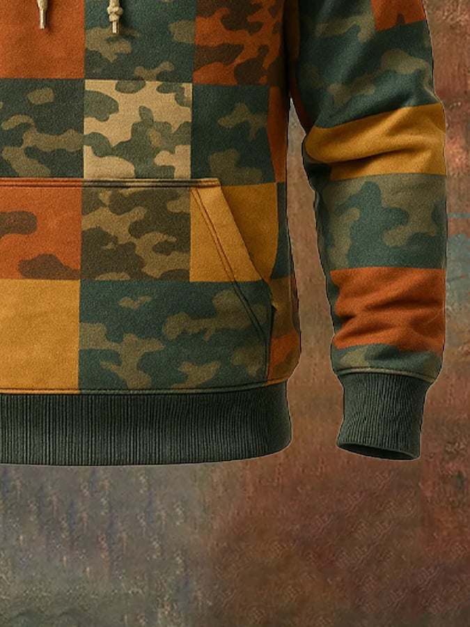 Sudadera retro desgastado en bloques de color estampado casual de manga larga para hombre