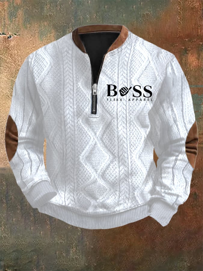 Sudadera retro Letter Design jacquard Fabric cierre Neck para hombre