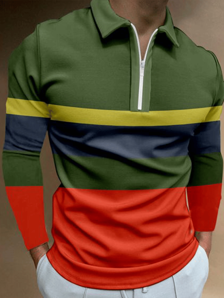 Camisa ejecutivo casual a rayas con cierre para hombre