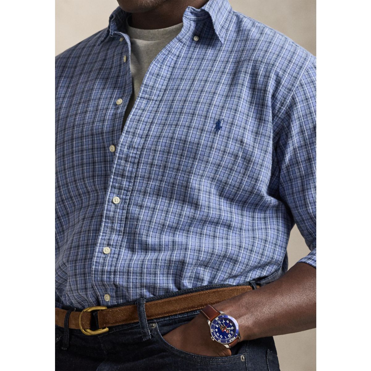Big & Tall Plaid Brushed Oxford Shirt - 3