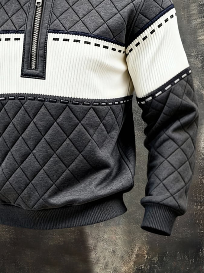 Sudadera retro en bloques de color estampado Color-Blocked con cierre para hombre