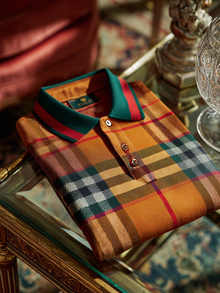 Camisa polo retro ejecutivo estampado de manga larga para hombre
