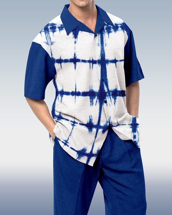 Camisa Rianmond Geometric estampado de manga corta Walking Set 494 para hombre