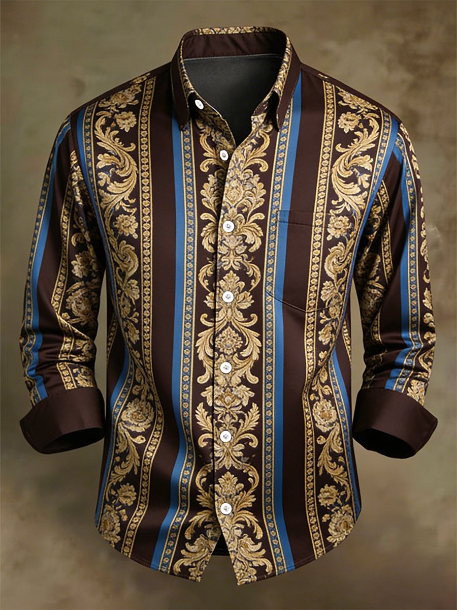 Camisa retro ejecutivo casual Baroque a rayas de manga larga para hombre