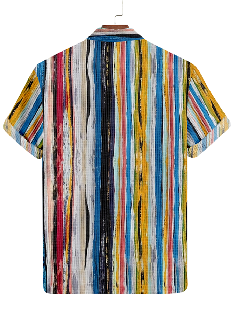 Camisa Abstract rayas Pattern de manga corta 0739 para hombre