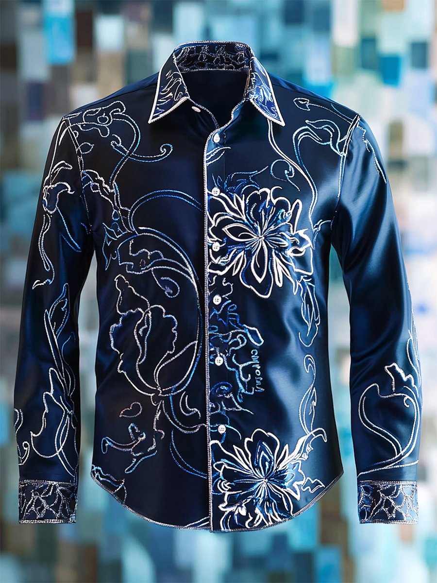 Camisa satén Luxe de manga larga con botones para hombre