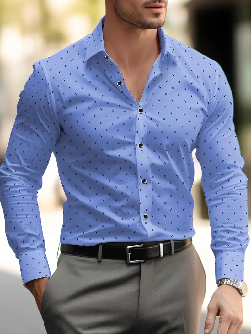 Camisa Street Style ejecutivo casual estampado de manga larga para hombre