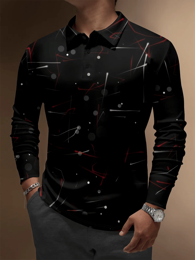 Camisa polo ejecutivo casual a rayas de manga larga para hombre