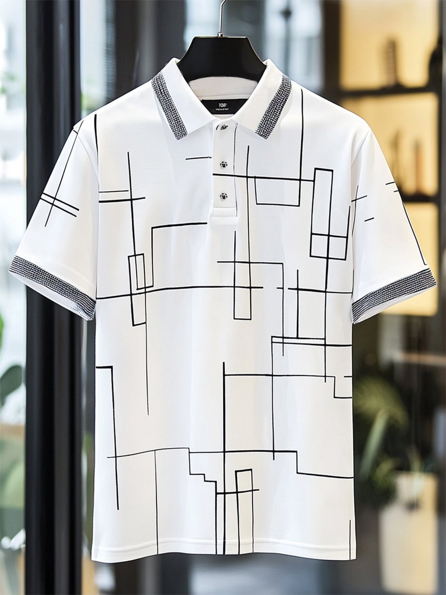 Camisa polo ejecutivo casual Bauhaus estampado Button de manga corta para hombre