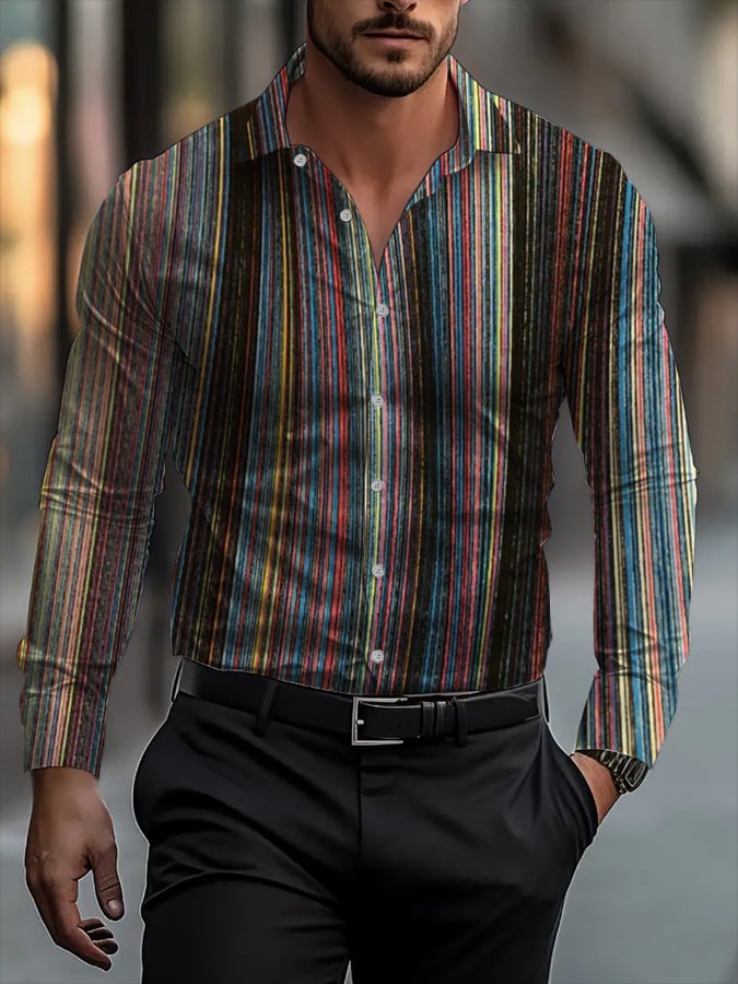 Camisa clásico ejecutivo a cuadros rayas estampado de manga larga para hombre