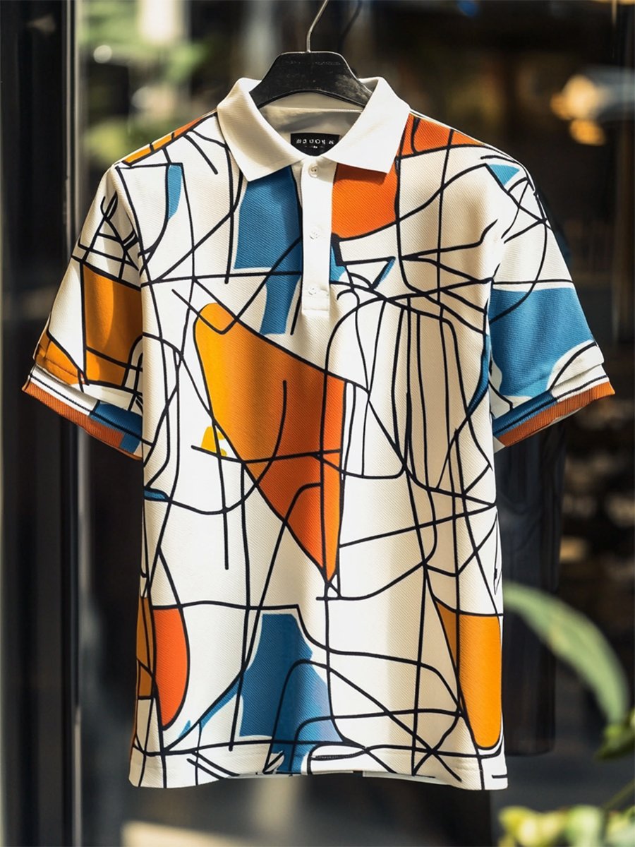 Camisa polo ejecutivo casual Bauhaus estampado Button de manga corta para hombre