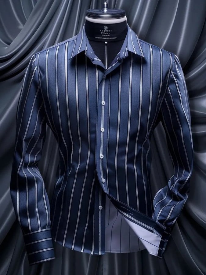 Camisa elegante a rayas de manga larga para hombre