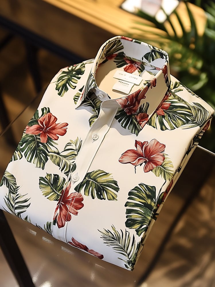 Camisa floral hawaiano ejecutivo casual solapa de manga corta para hombre