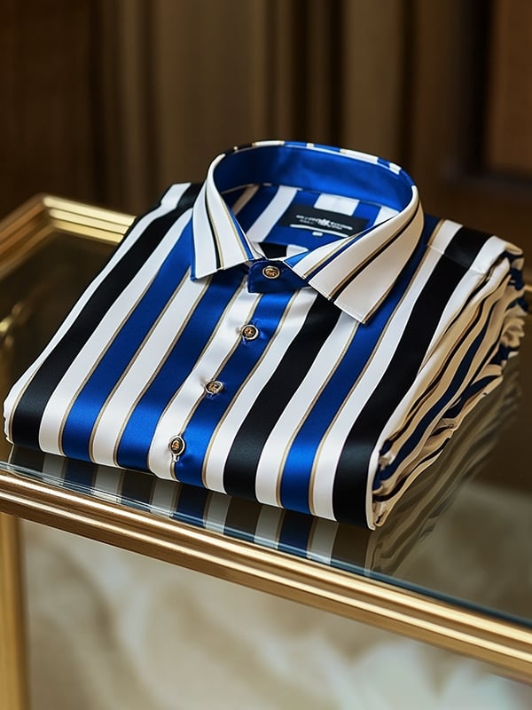 Camisa satén Luxe estampado de manga corta Button para hombre