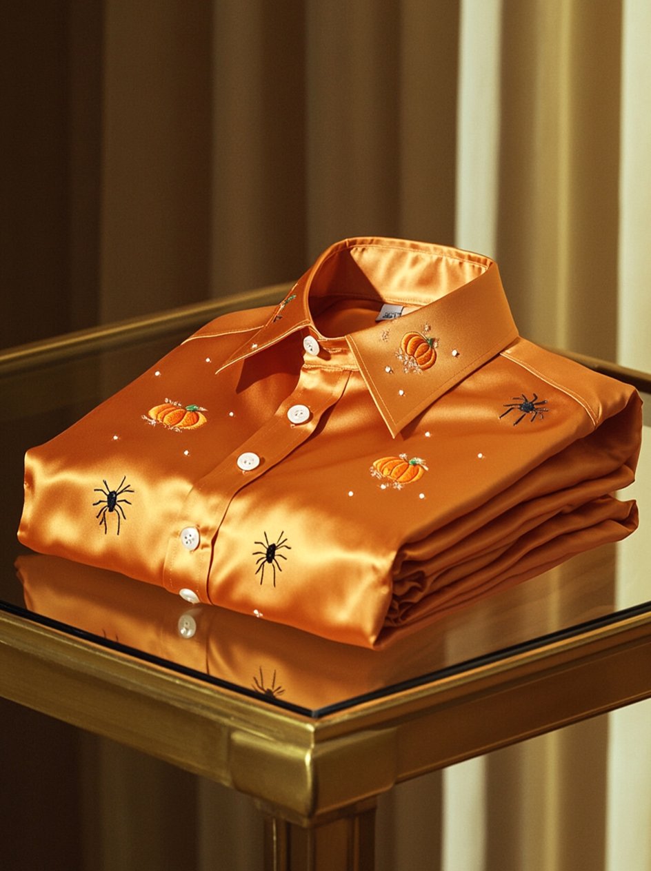 Camisa satén Halloween Luxe de manga larga con botones para hombre