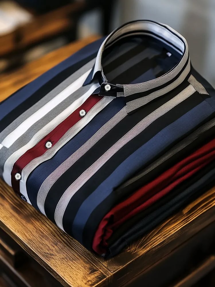 Camisa de lujo Romantic Contrast Color estampado de manga larga para hombre
