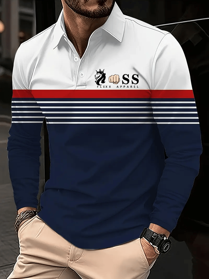 Camisa polo retro Letter Design ejecutivo de manga larga para hombre