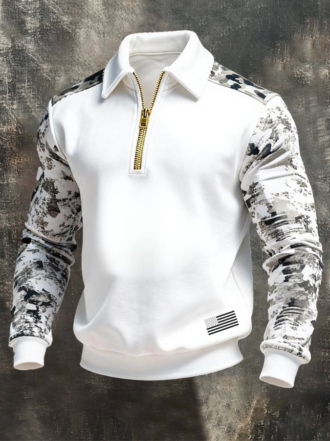 Sudadera vintage Color-Block con cierre para hombre