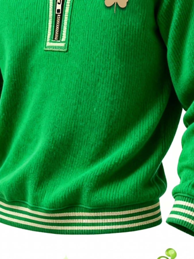 Sudadera (Detachable Shamrock Brooch Included) casual St. Patrick's Day Color-Block Half-Zip Stand-cuello de manga larga para hombre