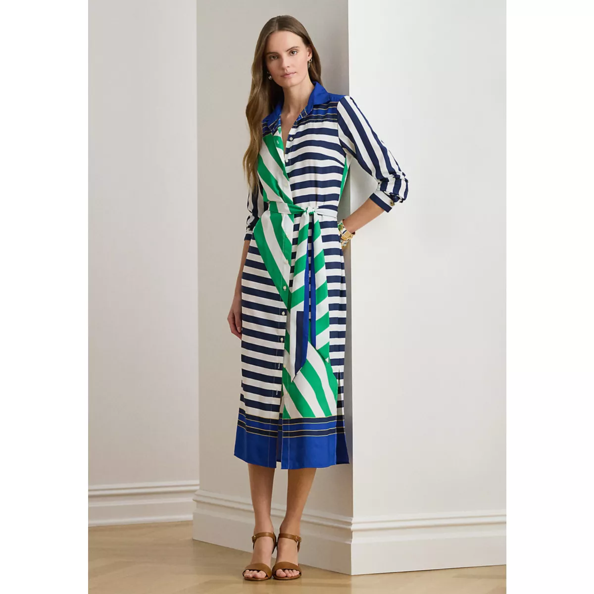 Striped Crepe Shirtdress - 1