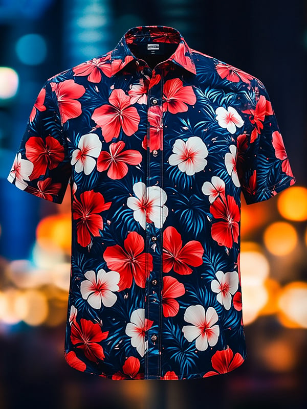 Camisa Beach Vacation floral de manga corta para hombre