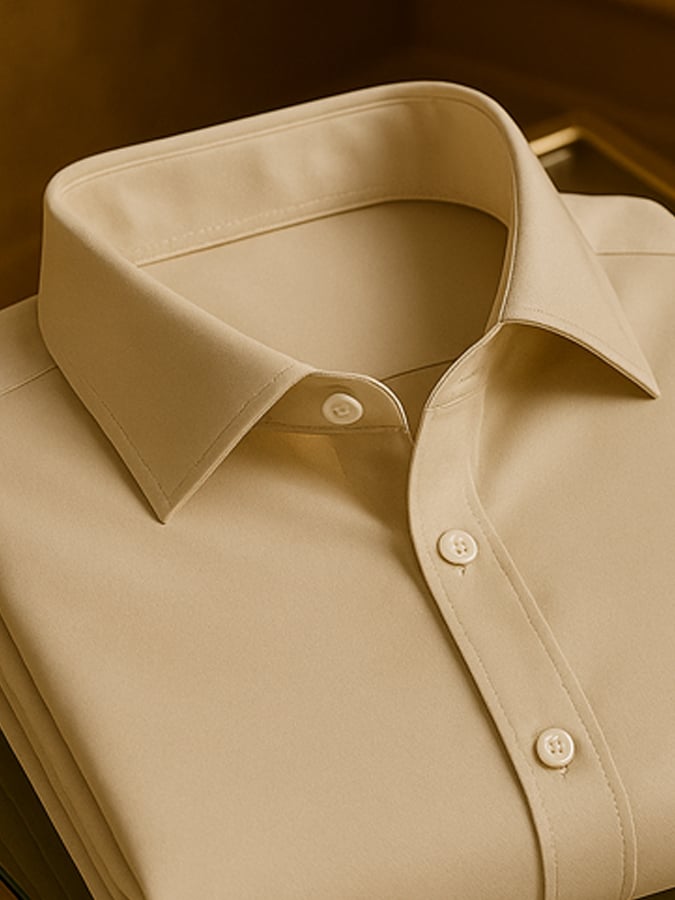 Camisa de color sólido para uso diario Light de lujo solapa cuello de manga larga para hombre