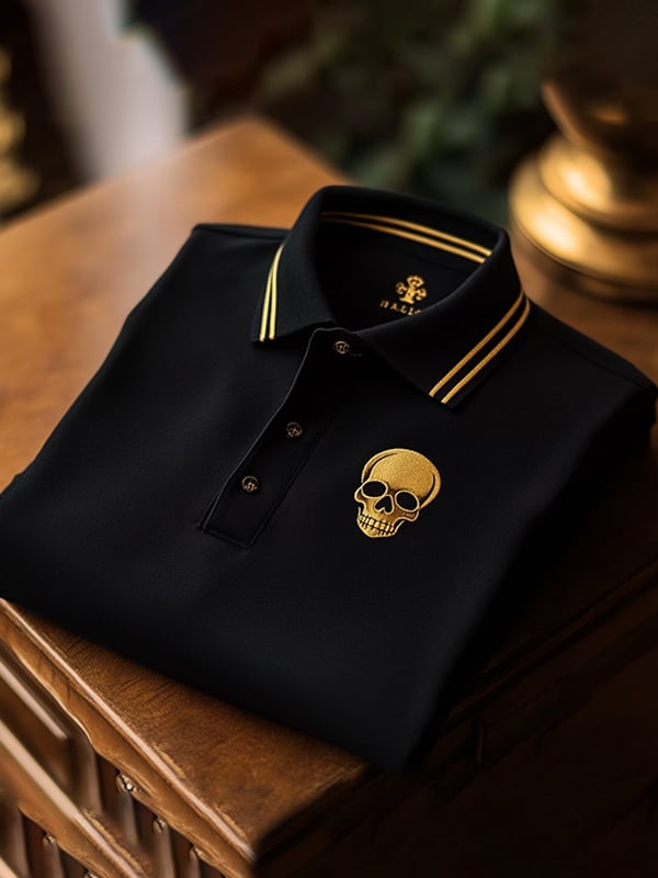 Camisa polo clásico ejecutivo Skull Logo de manga corta para hombre