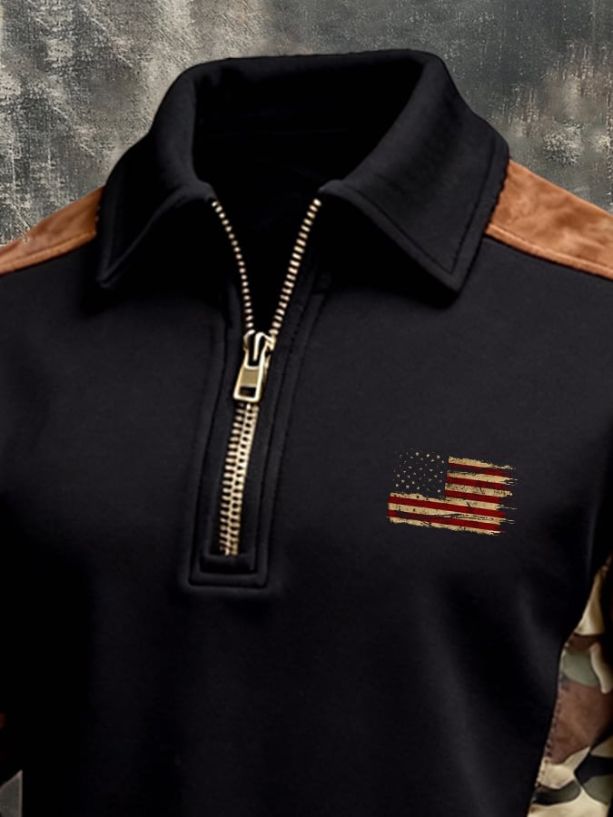 Sudadera vintage Color-Block con cierre para hombre