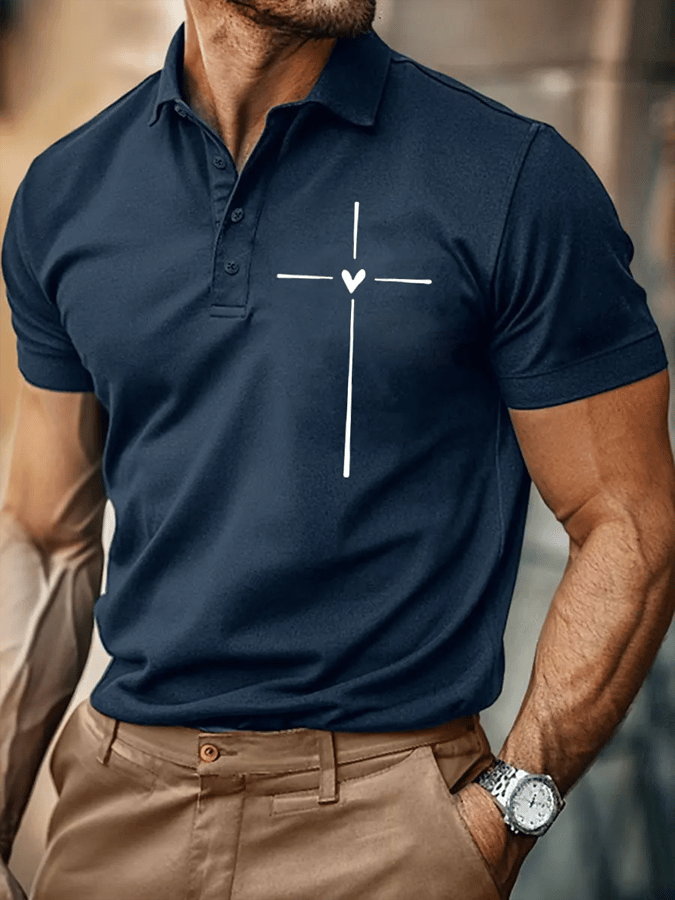 Camisa polo retro Faith Cross estampado para hombre