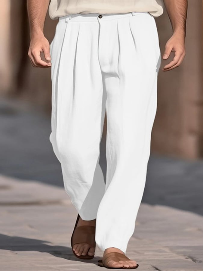 Pantalón de color sólido casual de algodón para hombre