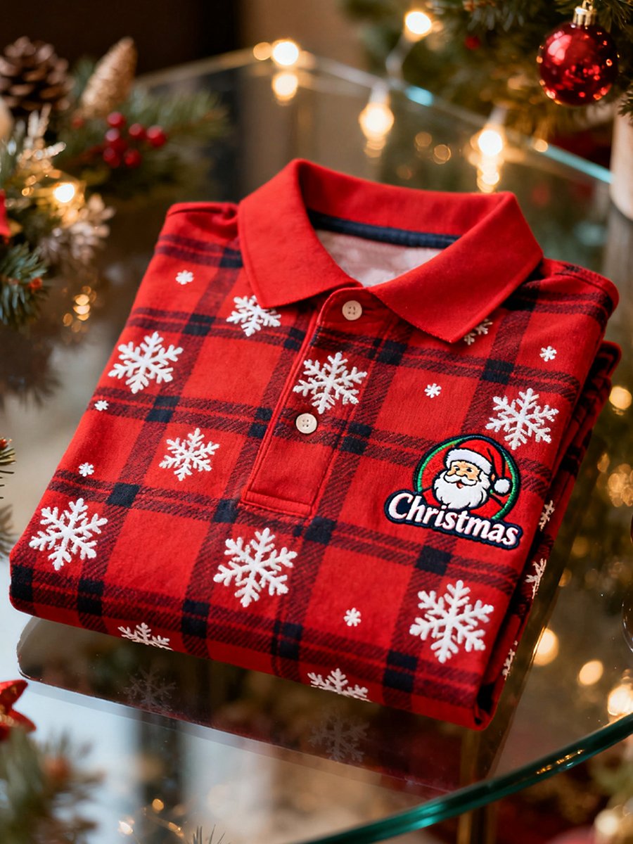Camisa polo Christmas ejecutivo de manga larga para hombre